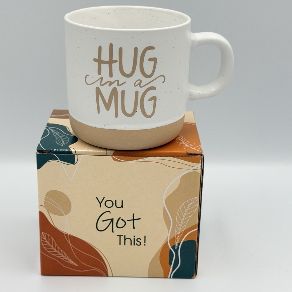 Hug In A Mug Ceramic Coffee‎ Cup Speckled Boho Farmhouse Neutral Gift Boxed
